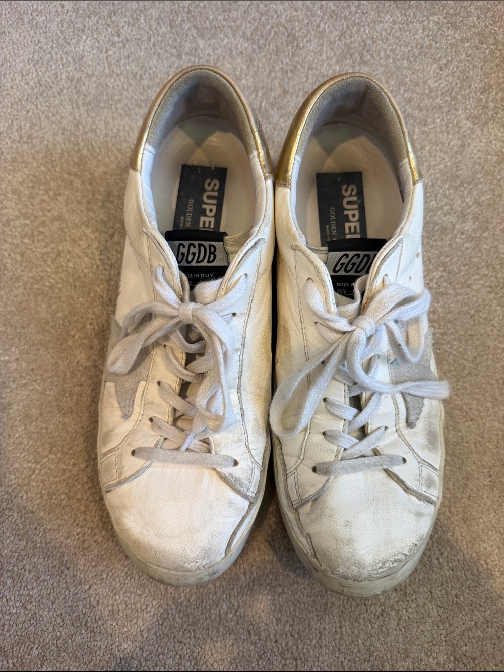 Golden Goose White Leather Sneakers with Gold Heel